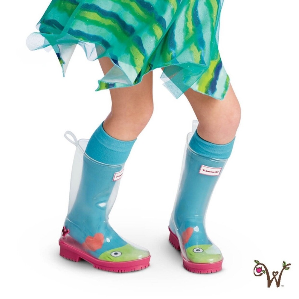 American Girl Peekaboo Willies Clear Girls Rain Boots Size 12/13